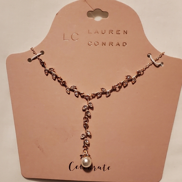 LC Rose Gold tone, cz and faux pearl necklace